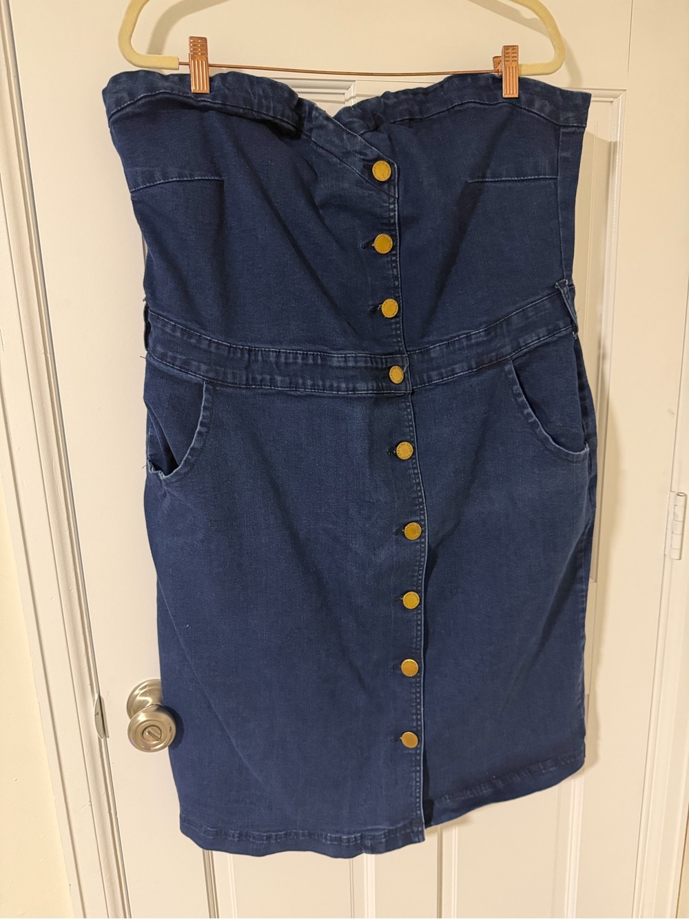 City Chic Dark Blue Denim Midi Dress with Button Front